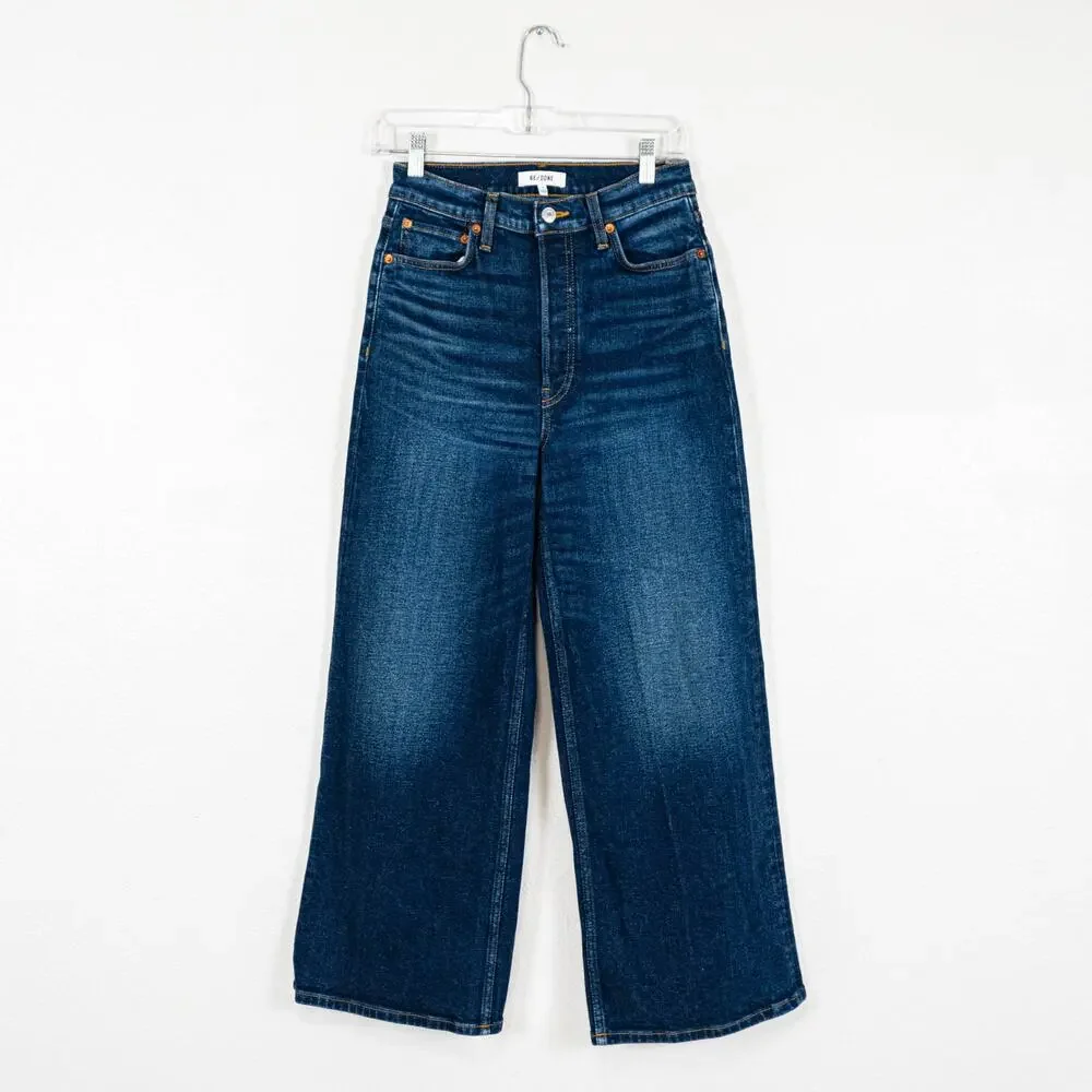 RE/DONE 70s Ultra High Rise Wide Leg Denim Jeans blue wash size 26